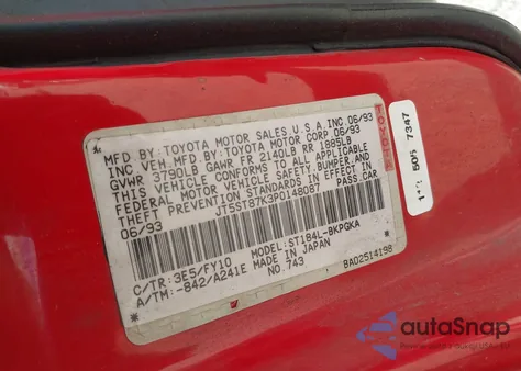 1993 Toyota Celica Gt z USA, uszkodzony, nr VIN JT5ST87K3P0148087